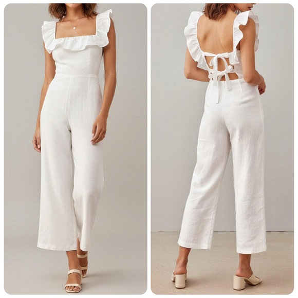 Reformation Pants - REFORMATION Juniper Wide Leg Linen Jumpsuit, White, 2 (US)